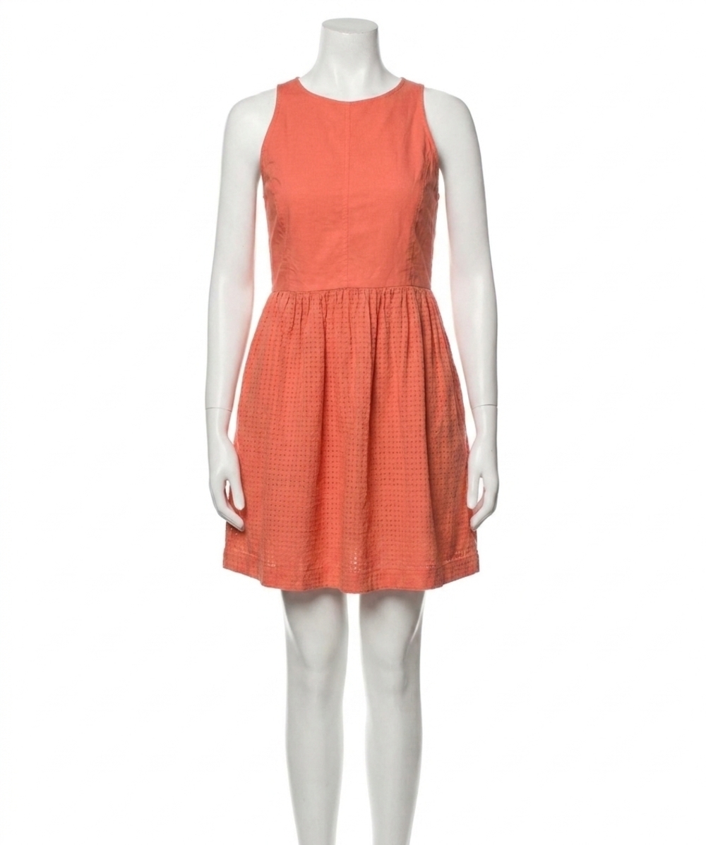 NEW LILLA P eyelet high neck mini dress in terracotta